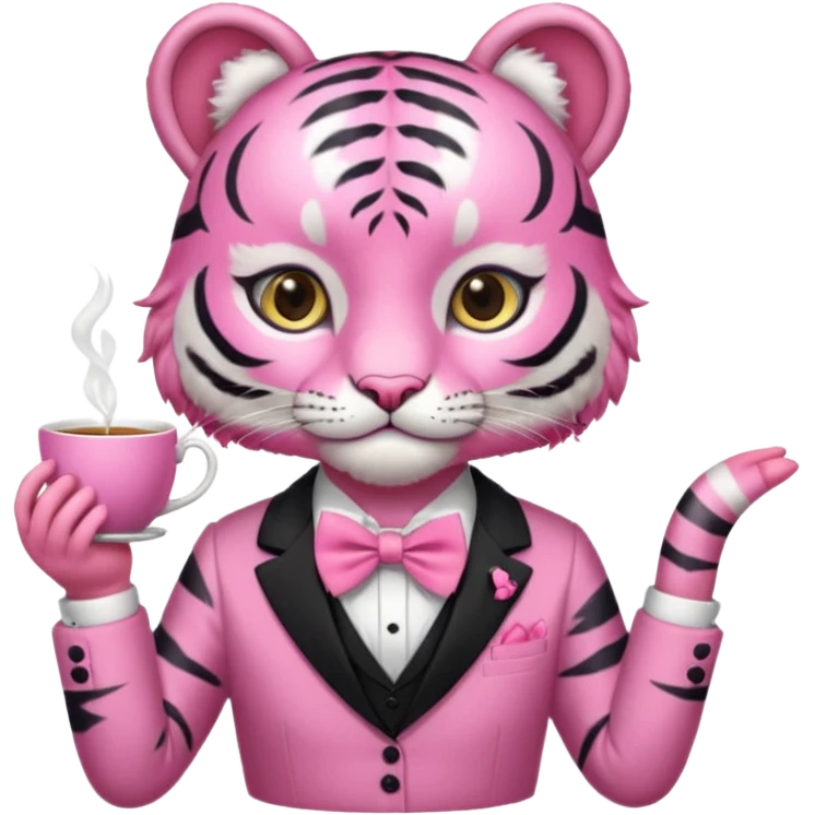 An pink tiger having an pink tea party with an girl emoji