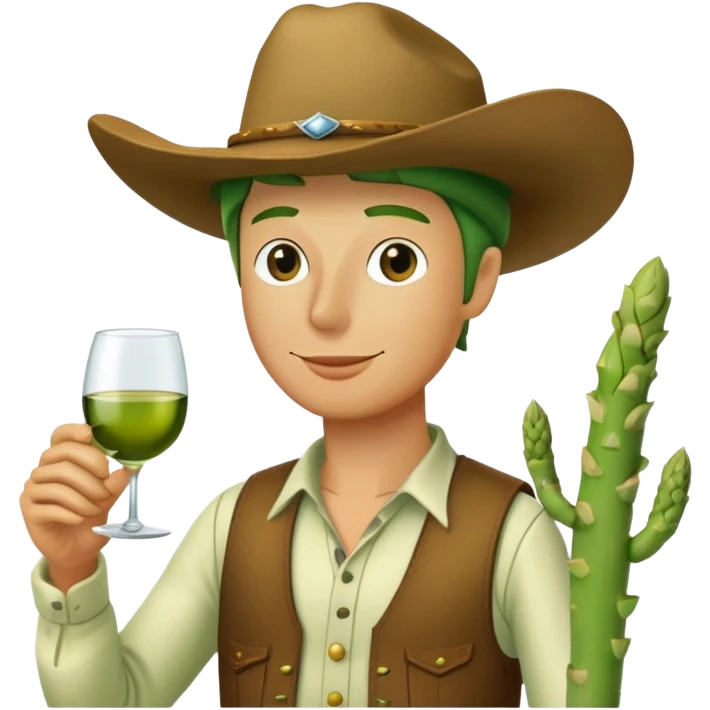 Asparagus cowboy drinking wine emoji
