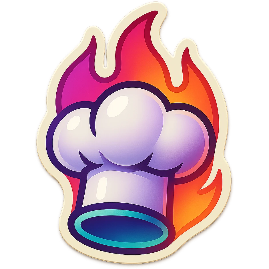 chef's hat in fire emoji, playful and modern with gradient FF4D67, 9D34FF, 10B981 gradient, vibrant, transparent background emoji
