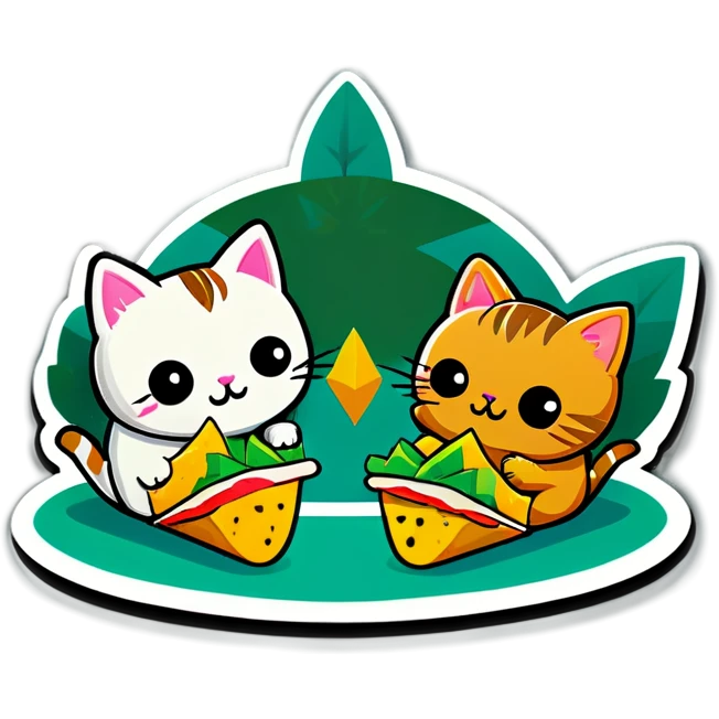 Kawaii Cannabis leaf and kittens eating tacos kawaii style  emoji