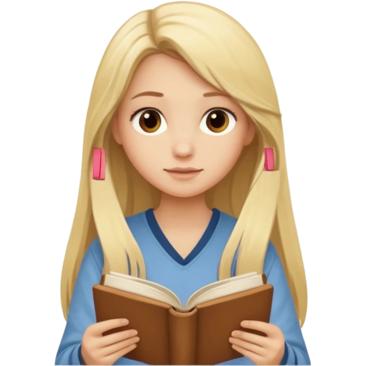Blonde girl with long hair reading a brown book in beige set  emoji