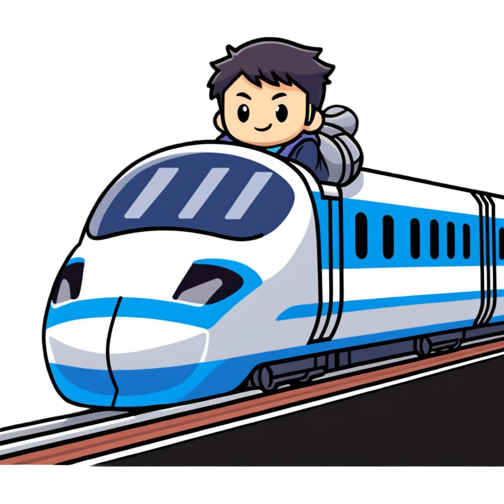 Japanese high school boy riding shinkansen bullet train during school trip emoji