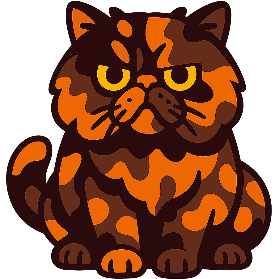 Persian cat with chocolate tortoiseshell fur in vibrant toon style emoji