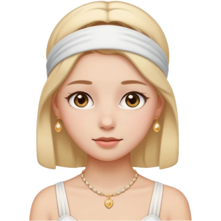 clean girl aesthetic emoji, wearing a white headband, flawless skin, subtle blush, delicate gold necklace, light pastel background emoji