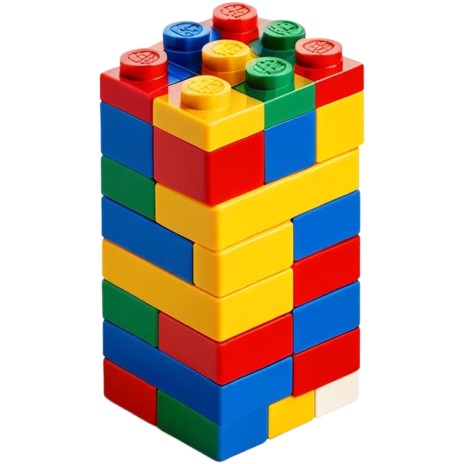 A small stack of colorful Lego-style blocks with happy faces emoji