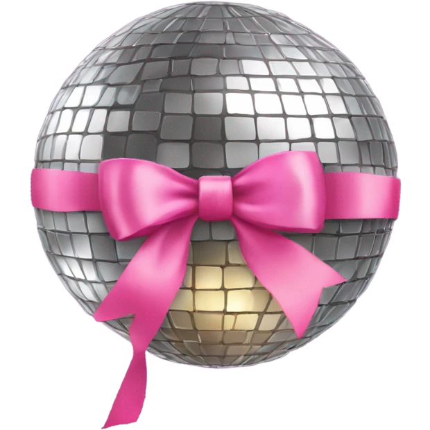 Disco ball with a cute pink ribbon on top emoji