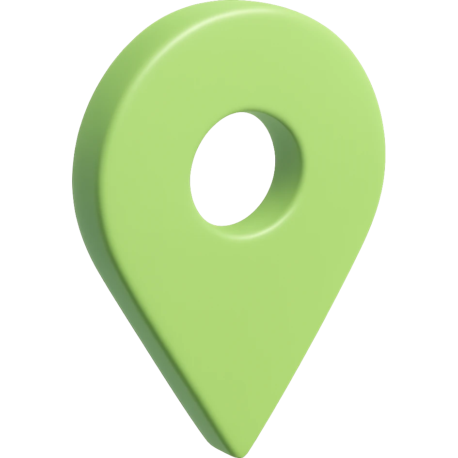 Create a variation of the light green 3D location pin with only one large hole in the middle, keeping the style consistent and the background transparent. emoji