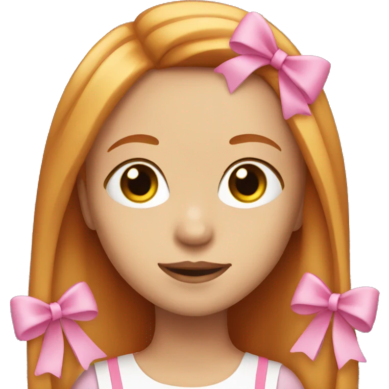 girl with long straight ginger hair with two pink bows and with make up emoji