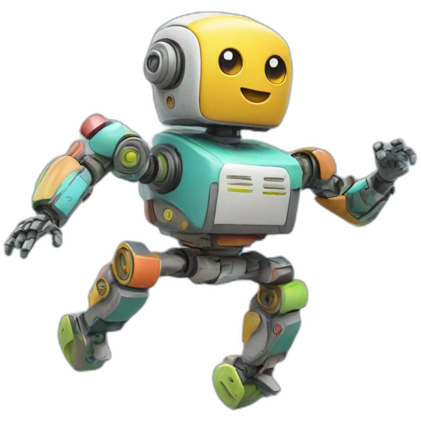a cheerful multi-colored jumping robot emoji