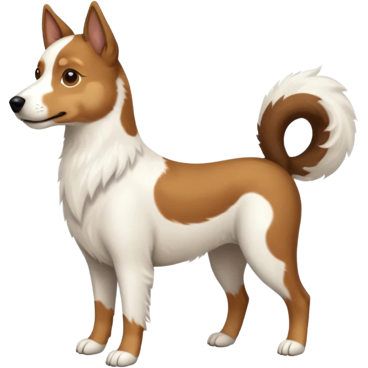 a full body white parsel russell looking dog the size of a kelpie with light brown ears and a light brown patch on one eye and a large snout emoji