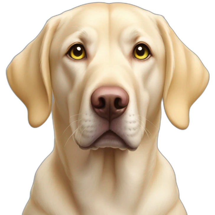 yellow labrador, pink nose green eyes wet pink nostrils, droopy pink eyelidsss emoji