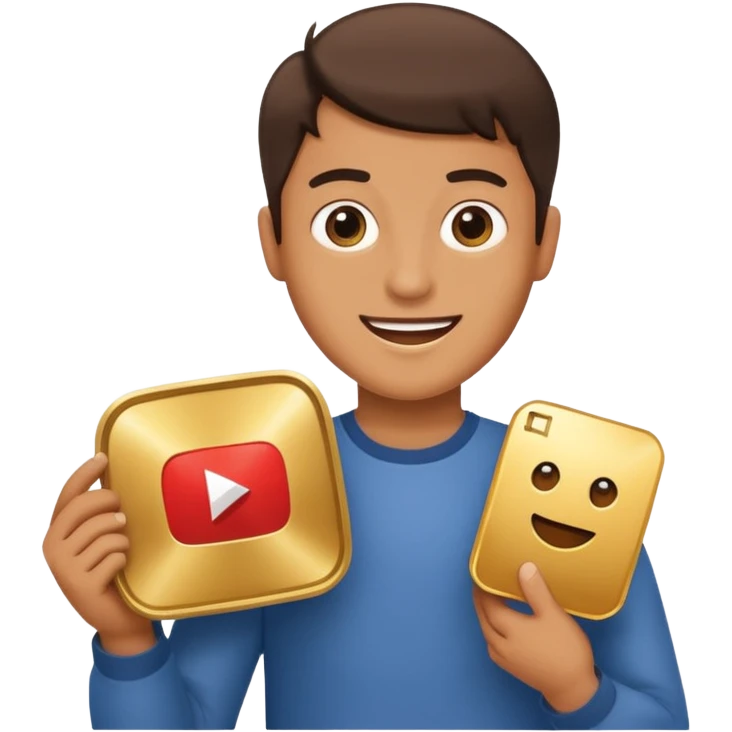 a happy holding youtube golden play button emoji