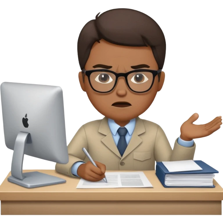Annoyed/angry worker working at a desk emoji