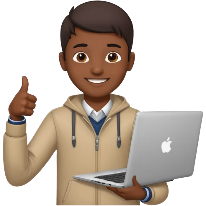 indian college boy holding laptop thumbs up emoji