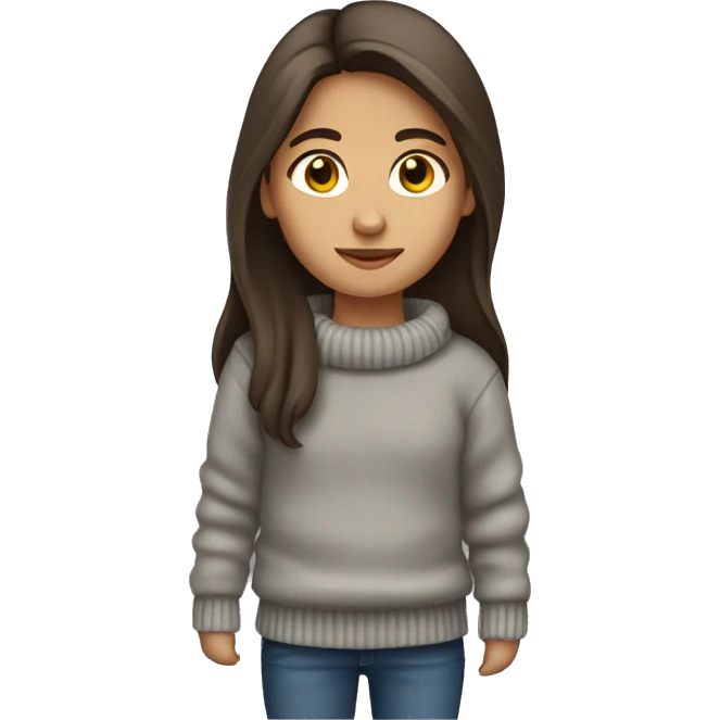winter, christmas, hispanic, long brown hair, girl, brown eyes, child, full body, grey sweater emoji