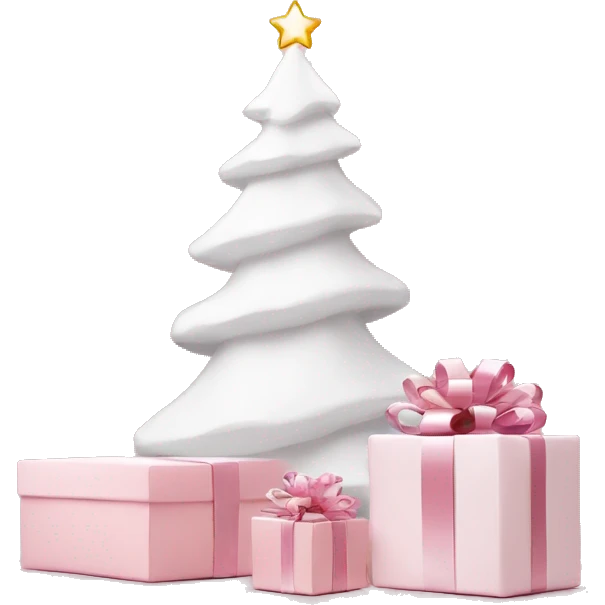 Light pink Christmas gifts under a white Christmas tree  emoji