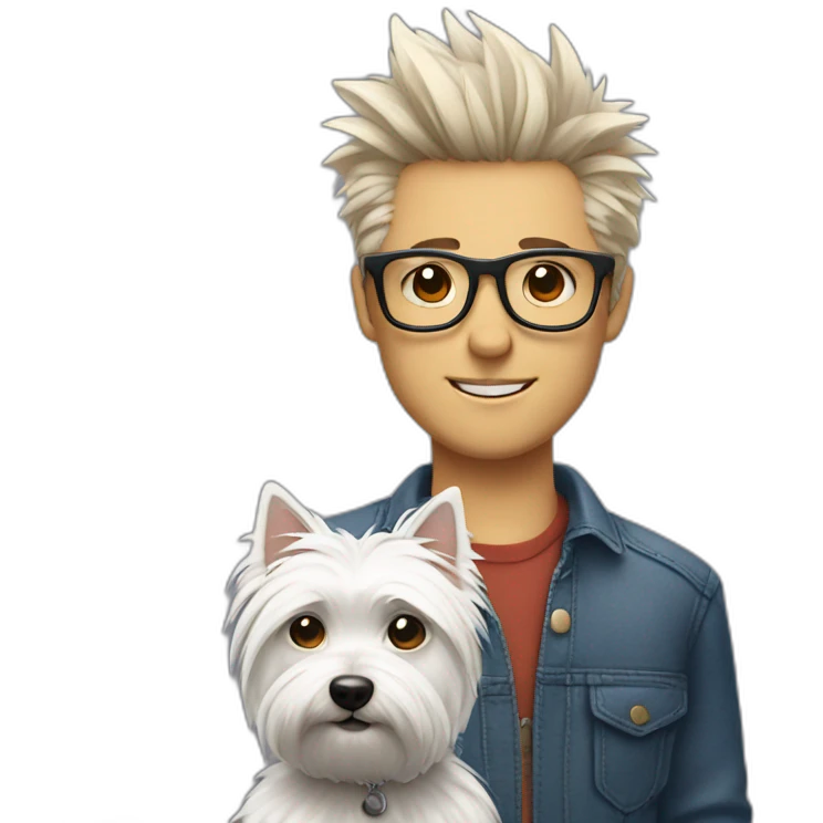 Man with glasses anda spiky hair with westie dog girl emoji