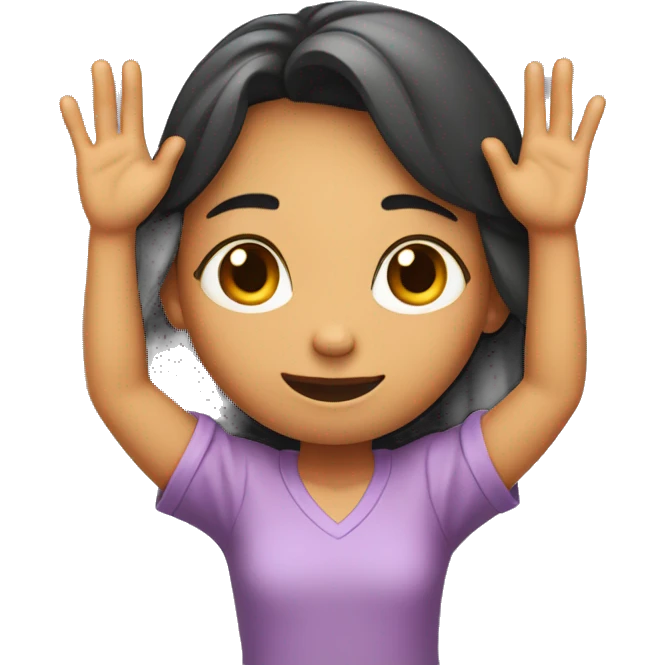 Girl with hands up in V emoji