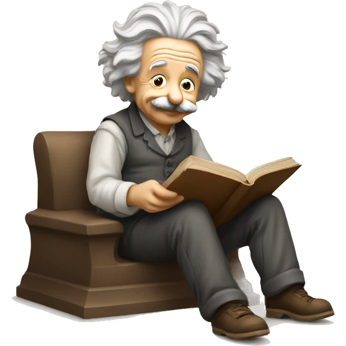 albert einstein happy sitting and reading about history emoji