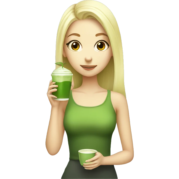 Blonde cute girl drinking matcha emoji