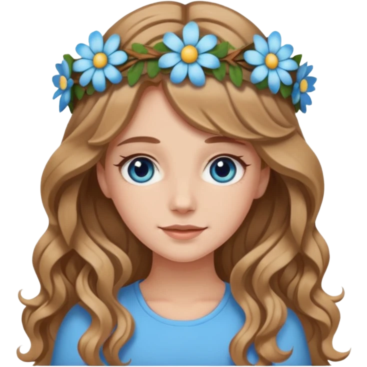 White girl with light brown wavy long hair and blue eyes who likes to go to festivals emoji