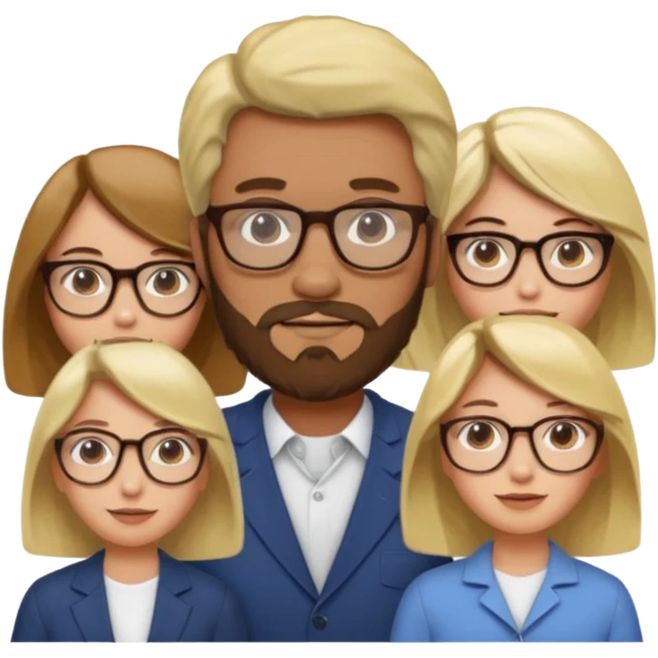A man with hair and glasses a woman with long brown hair a man with a beard and a woman with a blonde bob emoji