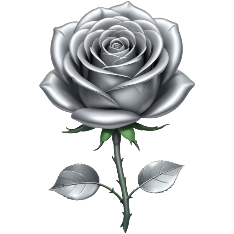 A rose emoji made of liquid silver metal minimalistic iOS emoji style, centered emoji