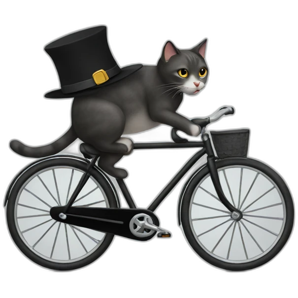 cat with black hat riding a bycicle emoji