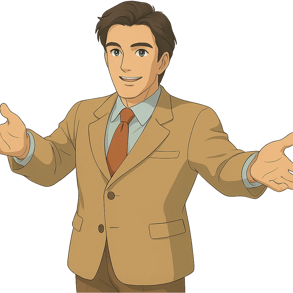 Make the man more handsome in Ghibli style, remove background. emoji