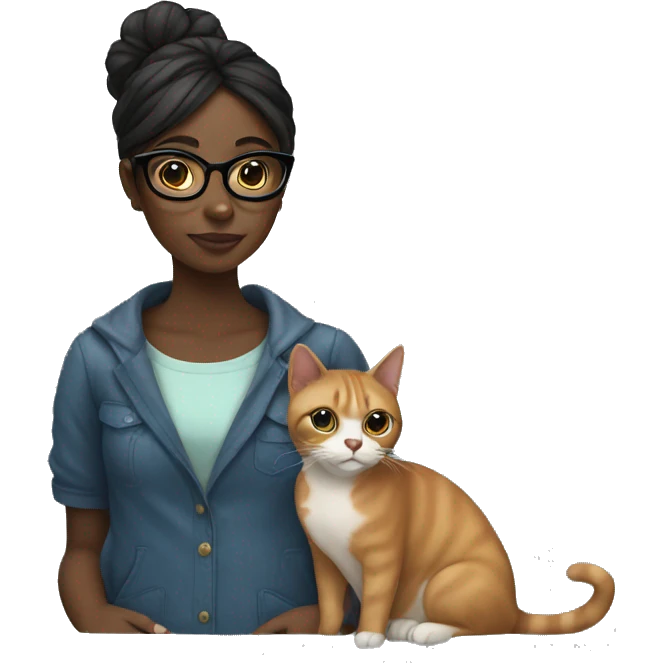 Black girl wears glasses holding a cat  emoji