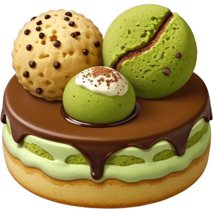 biscuit balls with matcha/chocolate/tiramisu topping + crumbs topping emoji