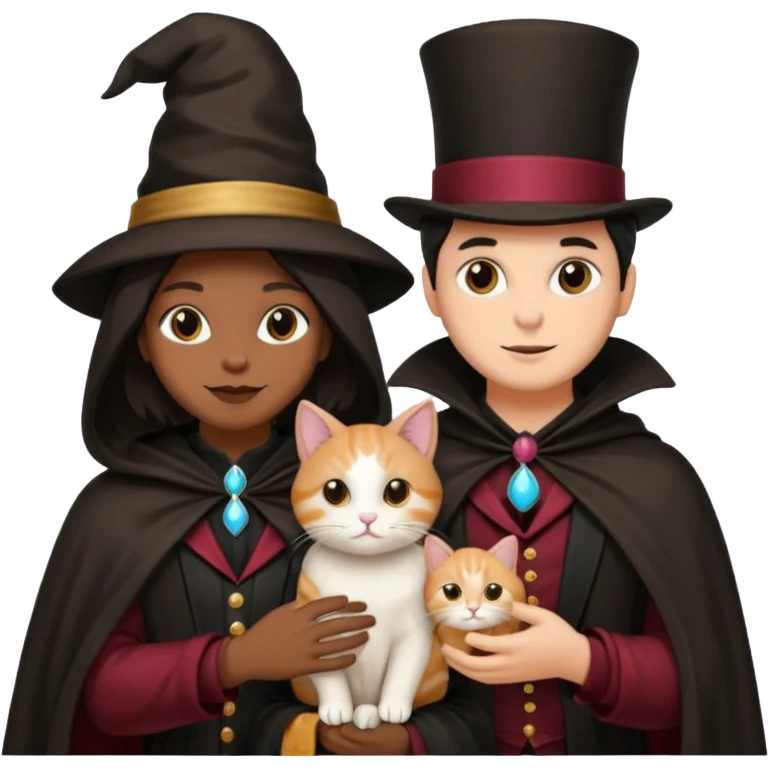 magician couple and their pet cat emoji