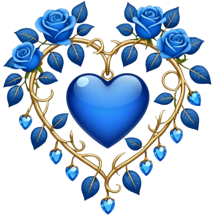 heart shape vine with blue roses border with gold and blue crystals hanging  emoji