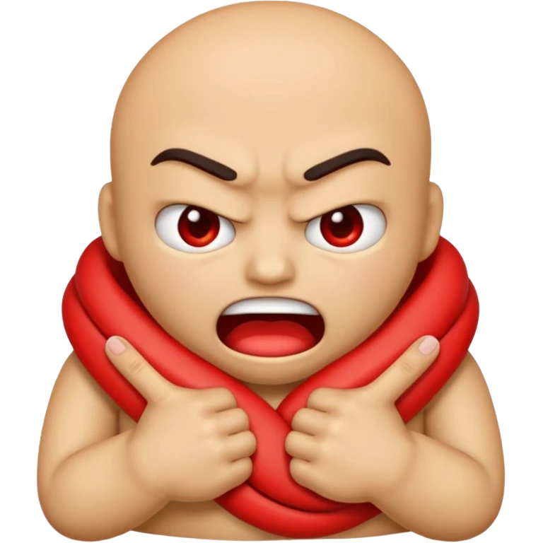 An emoji with their fingers wrapped around their neck and squeezing they looked mad emoji