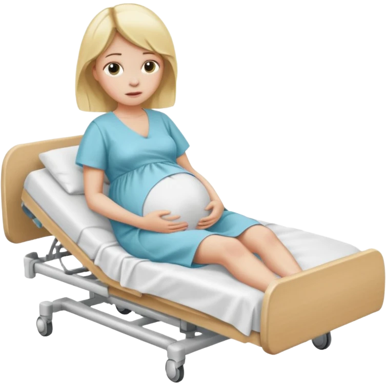 One blonde Pregnant woman in hospital bed with legs elevated unhappy emoji