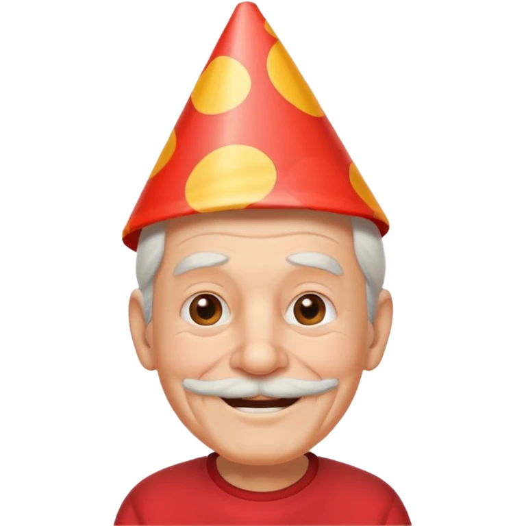 old man with smile, red shirt and birthday cone on his head emoji