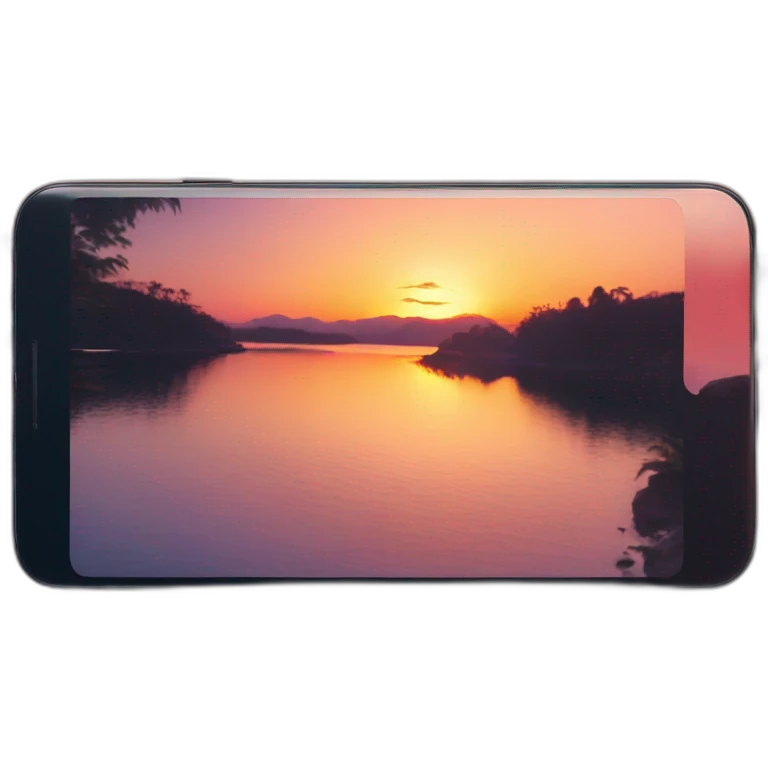 A phone in the camera app making a photo of a sunset emoji