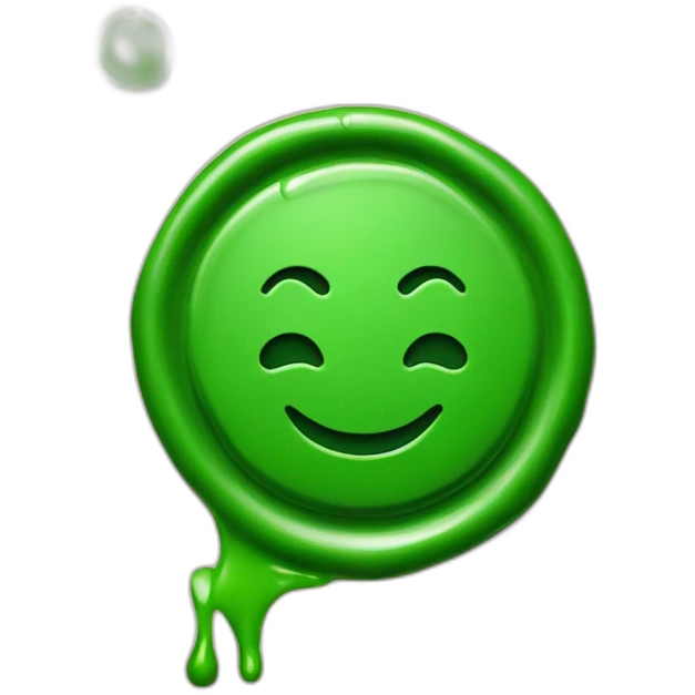 green wax stamp with tick no face emoji