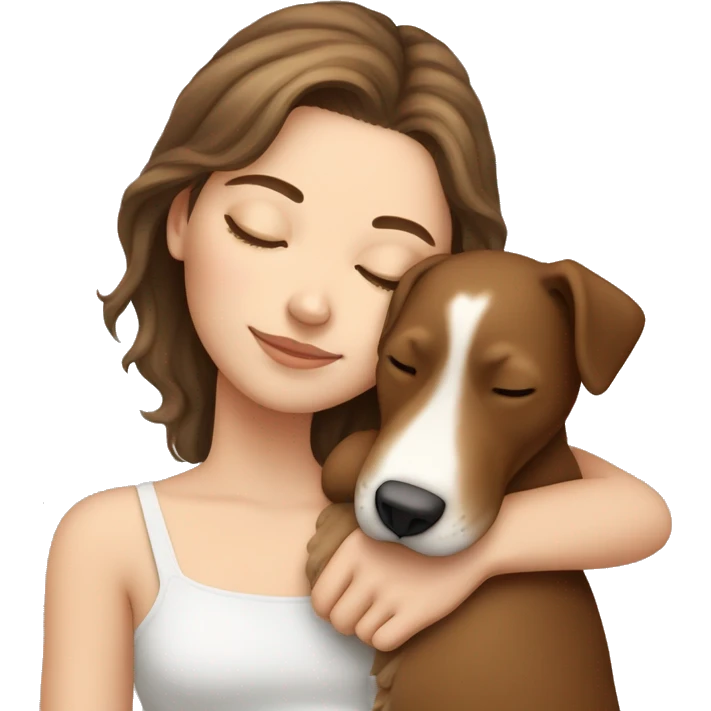 White girl brown hair sleeping with puppy emoji