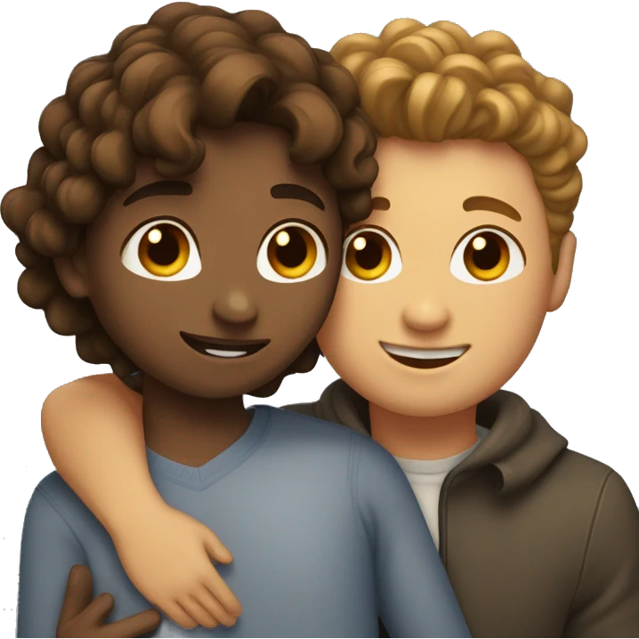 Girl with long straight brown hair hugging a guy with short curly brown hair emoji