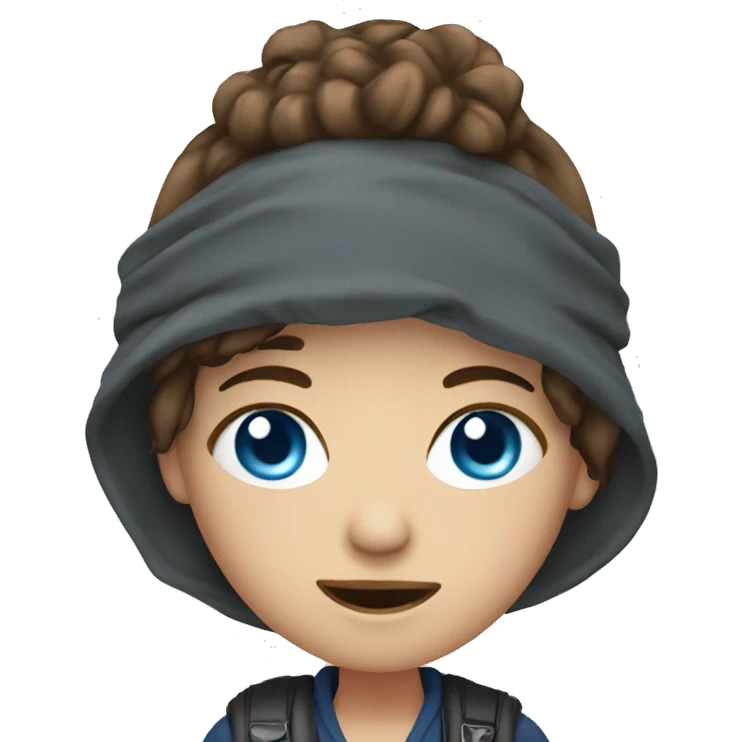 girl with brown hair and blue eyes holding camera emoji