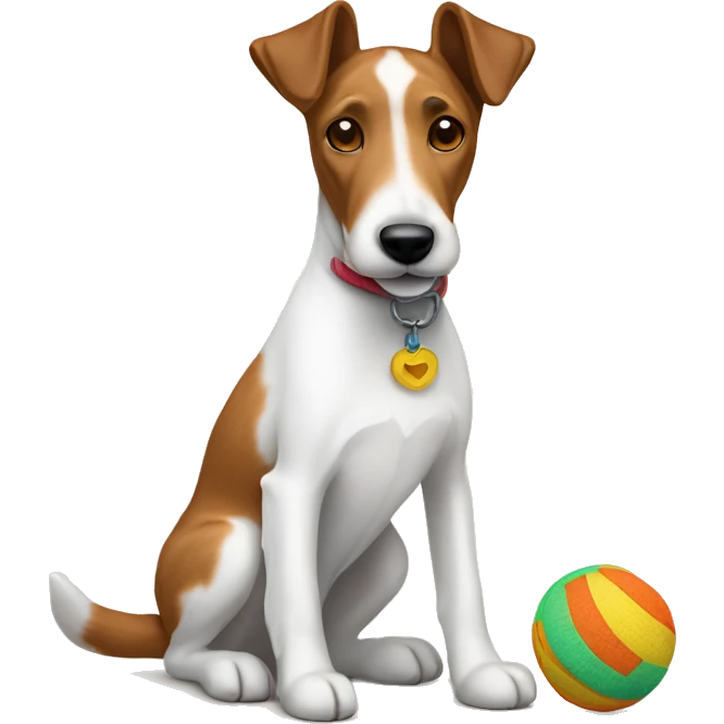 smooth fox terrier dog with toy emoji