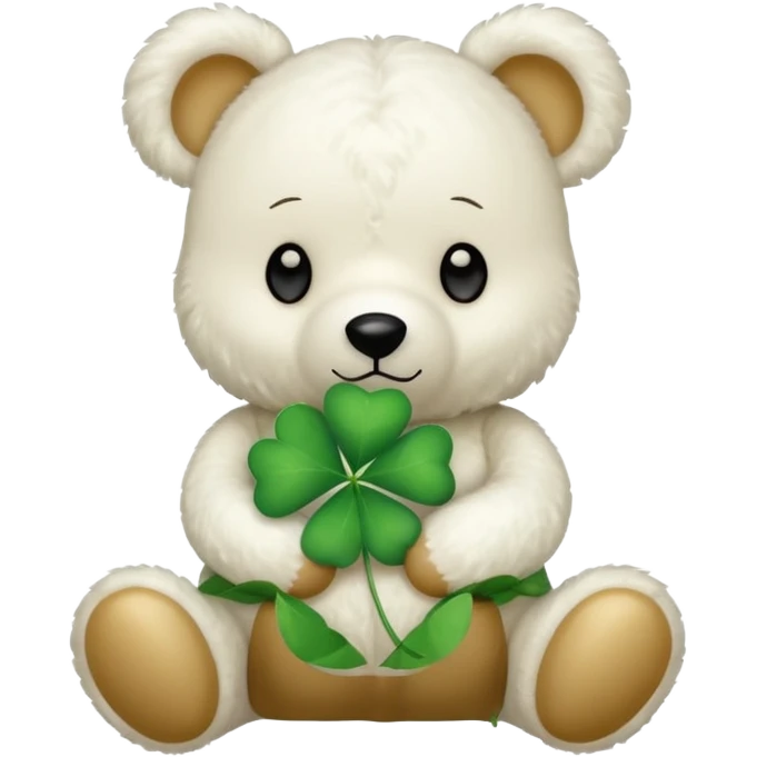White Teddy with four-leaf clover emoji