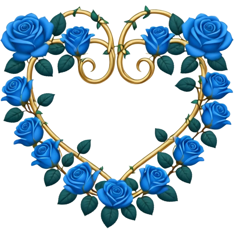 heart shape gold vine with blue roses border emoji