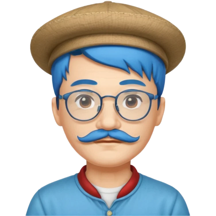chinese man blue haired and hat and glassess and mustache emoji