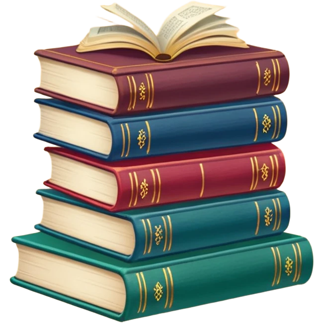 A stack of colorful spellbooks that look like they came out of a fine victorian library emoji