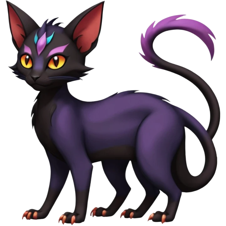 Black edgy Noivern-Noibat-Purloin-Torracat-Sphynx-Lykoi-Caracal-cat-Fakemon-fusion-hybrid-creature emoji