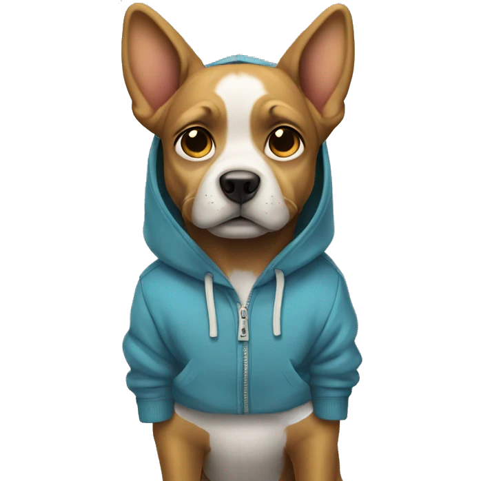 Smug dog wearing hoodie standing emoji