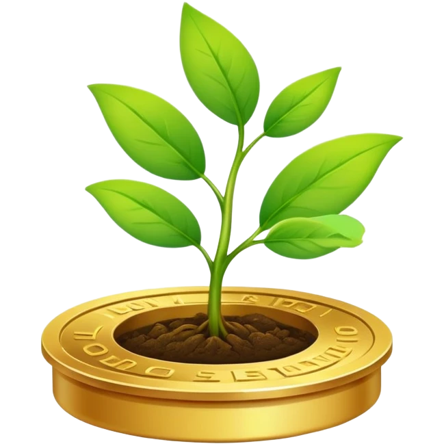 A gold coin growing into a seedling emoji