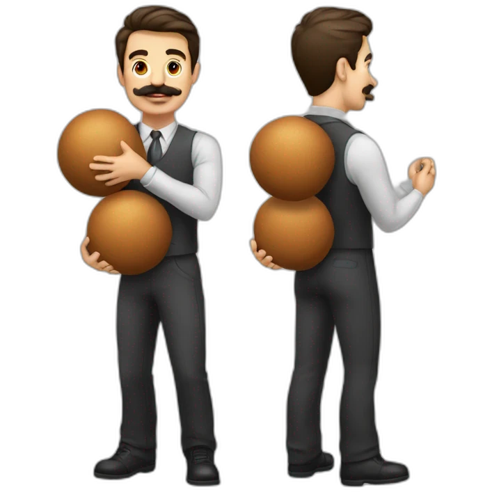 Handsome Man with mustache strenuously carrying heavy balls emoji